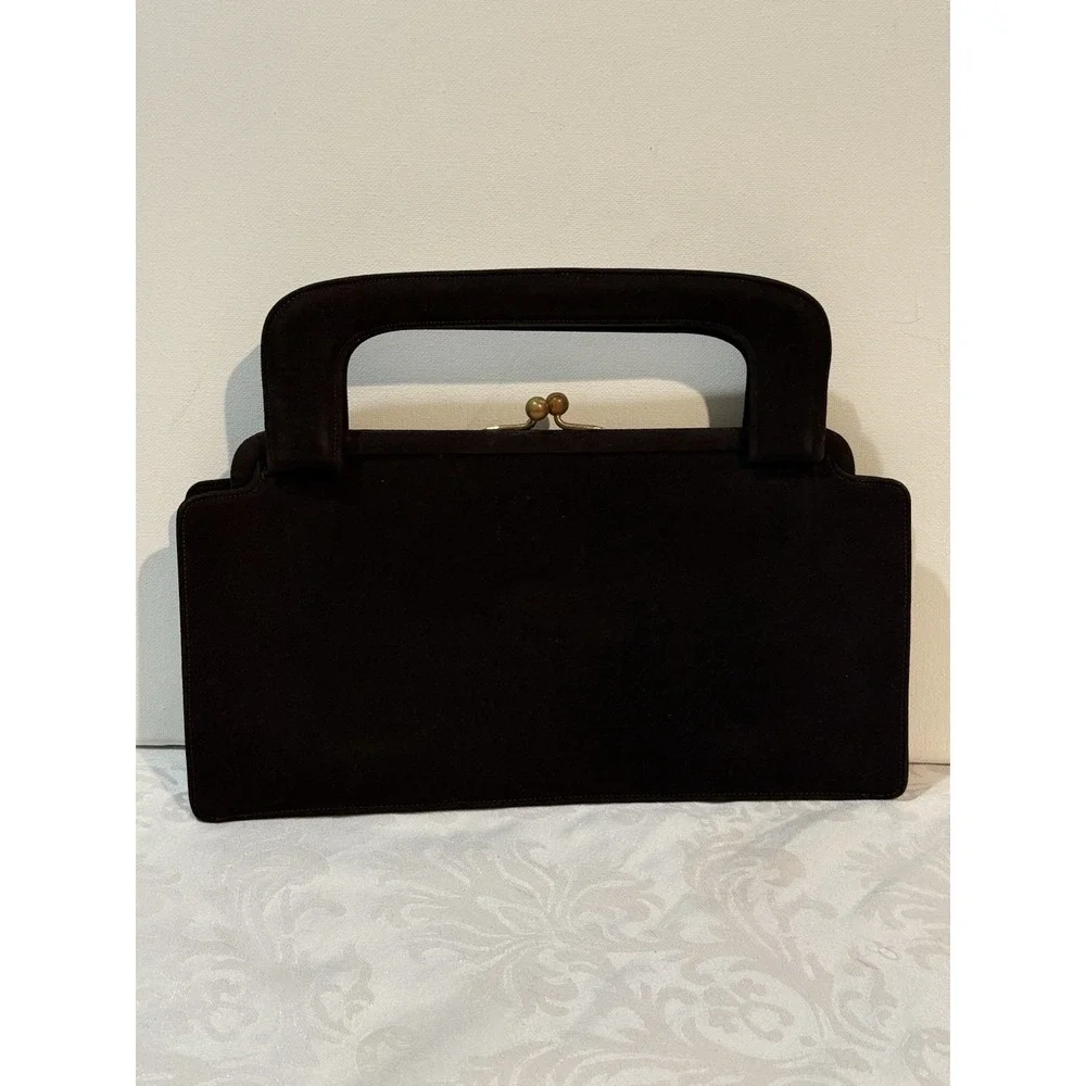 Vintage Koret Koretolope D Brown Kid Suede cut-out top handle Silk Coin‎ Bag